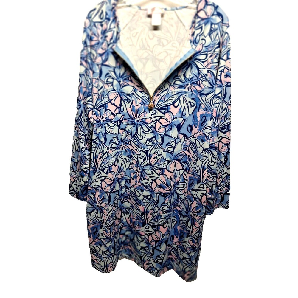 Stella Parker Women's UPF50 Floral Print Long Sleeve 3/4 Zipper Close Dress L